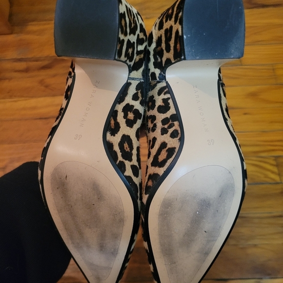 Zara Calf hair Leopard Cheetah print ankle pull on Bootie Boho Western Cowboy - Picture 7 of 10